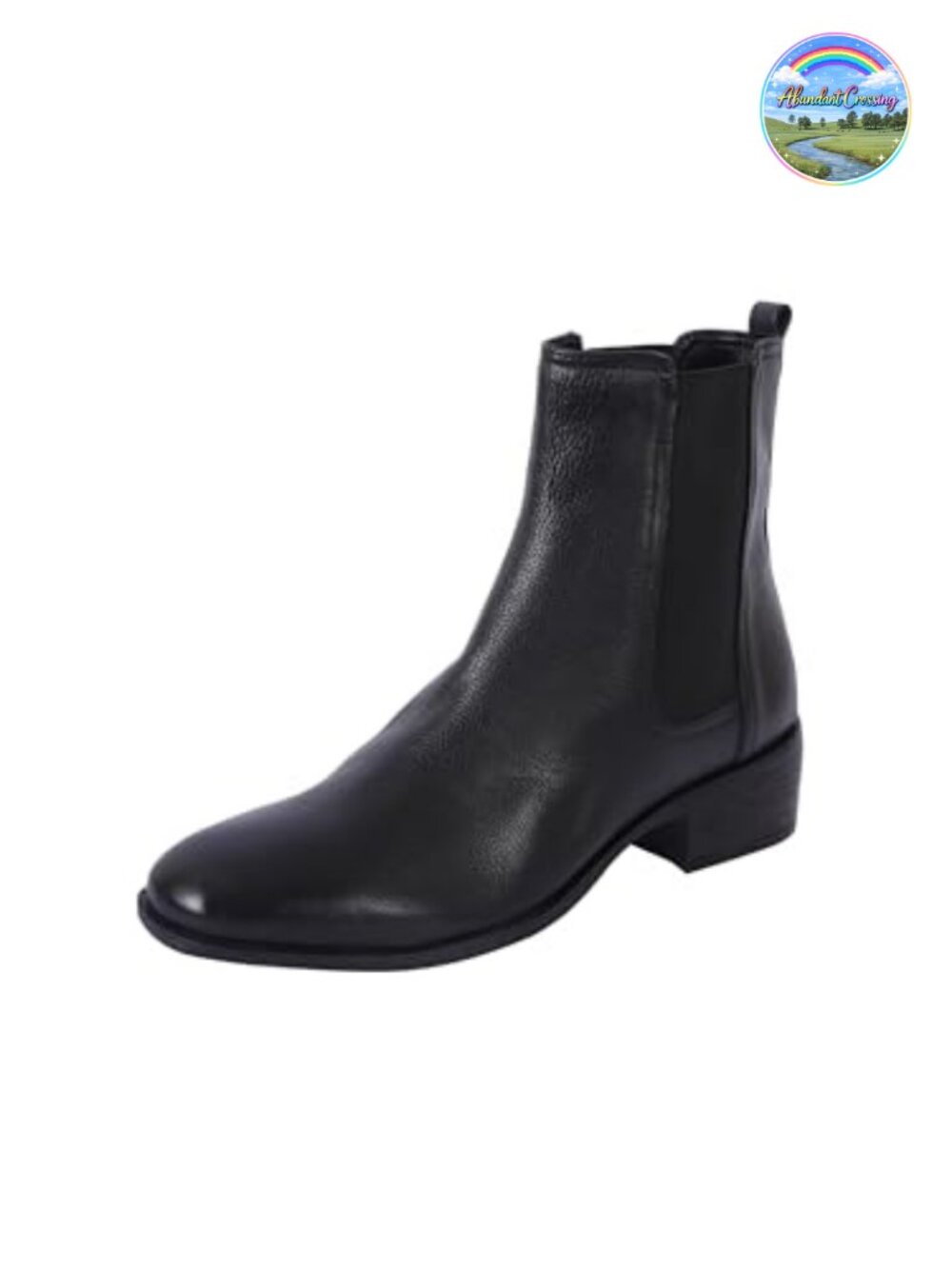 Leather Chelsea Ankle Bootie Round Toe Low Block Heel Pull On